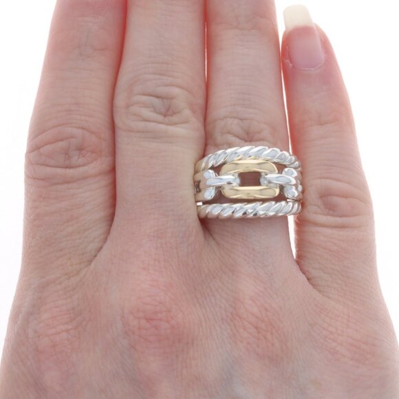 David Yurman Wellesley Chain Link Statement Band - 925 18k SZ 7 Ring - Picture 2 of 9